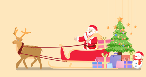 圣诞节里圣诞老人送礼物庆祝矢量插画背景