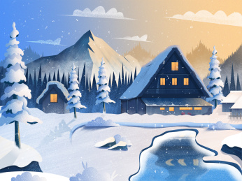 冬日暖阳风景插画