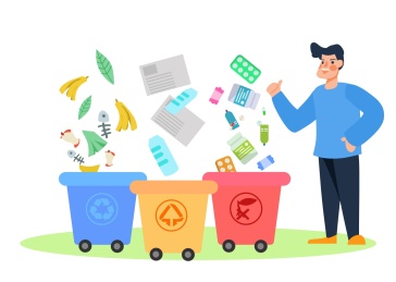 卡通手绘城市环保垃圾分类政策素材插画