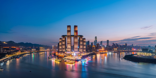 中国重庆朝天门码头高视角夜景风光
