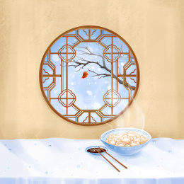 立冬初雪下的红叶和冬至的饺子