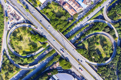 上午航拍广州市海珠区龙潭立交