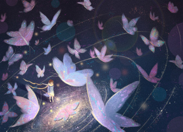 蝴蝶梦境治愈插画少女