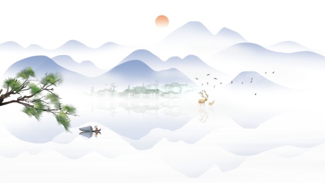 中国风唯美蓝色意境水墨山水画  