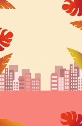 卡通手绘通用红色城市建筑剪影背景插画