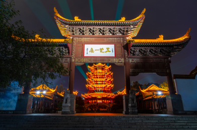 武汉黄鹤楼公园夜景灯光秀风光