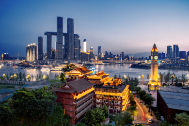 重庆南滨路和朝天门来福士广场风光