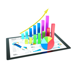 利用平板电脑上网网络智能应用在线办公分析大数据统计报告报表图表全息投影VR概念