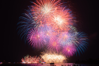 中国江苏无锡鼋头渚夜晚的焰火