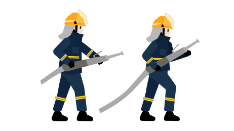 两个手持灭火工具的消防员 扁平化矢量插画