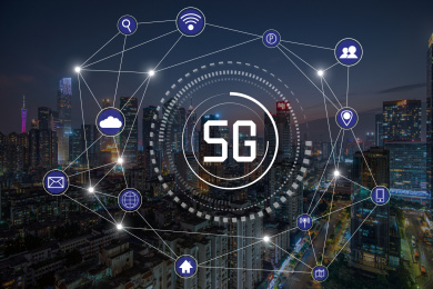 现代智慧城市迅速发展，5G技术互联网，人工智能通讯概念