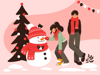 一对情侣和一个雪人-圣诞节版