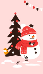 一个雪人和一颗圣诞树和两只猫猫