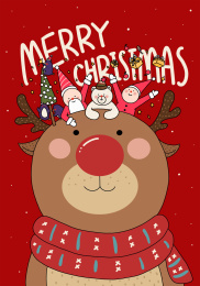 驯鹿带着圣诞老人庆祝节日