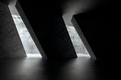 三维渲染，混凝土建筑与室内光线