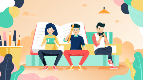 卡通在线教育课程学生青少年学习矢量背景插画