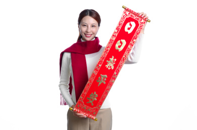 年轻亚洲女性春节主题棚拍