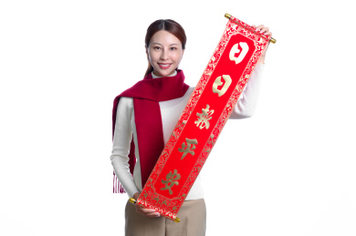 年轻亚洲女性春节主题棚拍