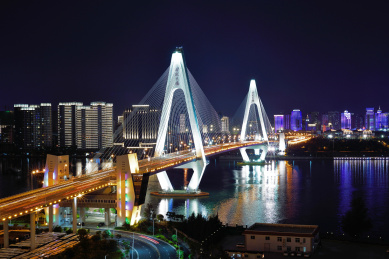 海南海口世纪大桥城市风光夜景