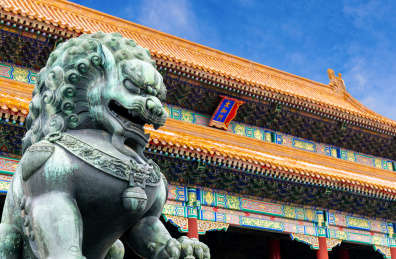 中国北京故宫博物馆太和门前的狮子