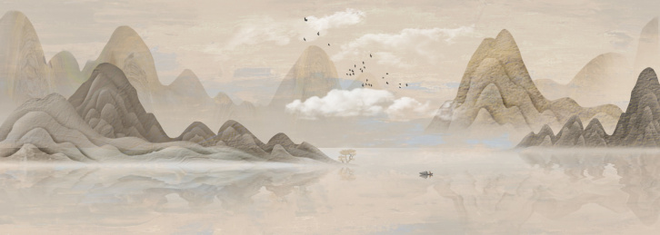 新中式水墨意境山水风景画