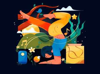 练瑜伽的女孩， 手绘人物场景创意概念插画