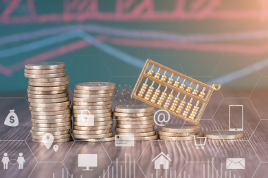 一排递减的欧元硬币和金色小算珠