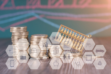 一排递减的欧元硬币和金色小算珠