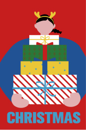 抱着一堆礼物盒的卡通人物插画