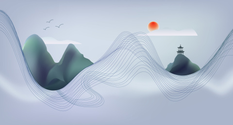 矢量中国绿水青山抽象山水画 