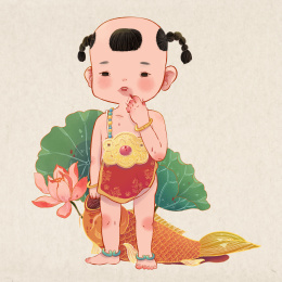 中国风福娃锦鲤插画