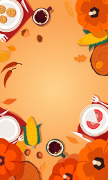 卡通感恩节感谢陪伴吃饭美食俯视图背景矢量插画