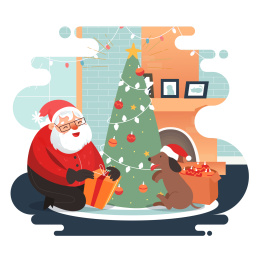 卡通圣诞节平安夜圣诞老人庆祝背景矢量插画