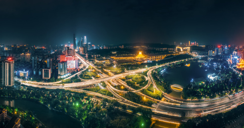 广西南宁东盟商务区和会展中心竹溪立交民歌湖夜景