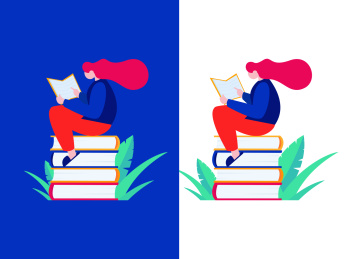 阅读的女孩，矢量扁平概念插画