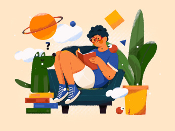 热爱阅读的男孩在看书