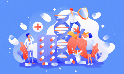 卡通看病医生医疗健康保险背景矢量插画