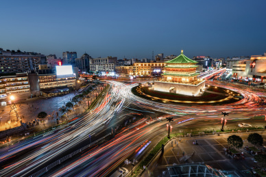 陕西西安钟楼夜景城市风光