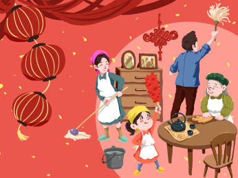 一家人团结合作其乐融融大扫除