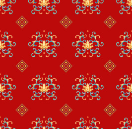 传统的红色连续装饰花纹图案