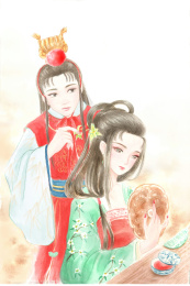 古风男子帮女子梳头发