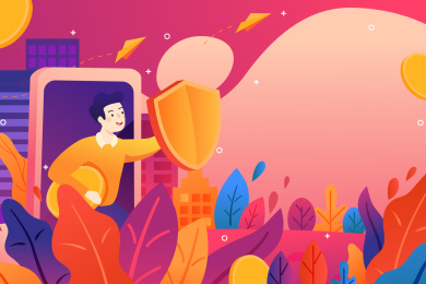 卡通拿着盾牌的人金融理财活动矢量背景插画