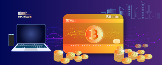 比特币网络电子虚拟货币交易的科技感插画背景