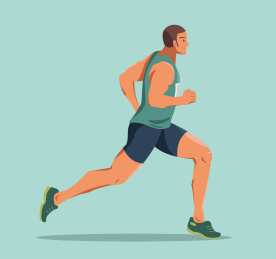 扁平风男子跑步侧面姿势矢量插画