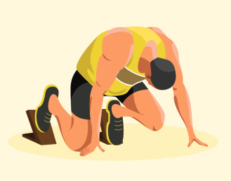 扁平风男子起跑姿势矢量插画