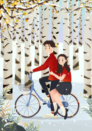 春节在喜气洋洋街道骑车的一对青年男女