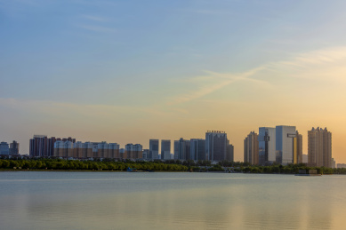 中国山东省滨州市城市日暮风光