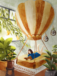 春天室内阅读的女孩