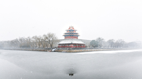 中国北京故宫角楼冬季雪景