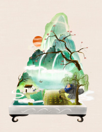 青山落日下的农夫